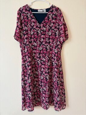 Jaclyn Smith Pink Floral V-Neck Midi Dress Size 18 Church Shower Wedding